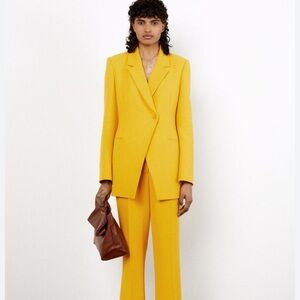 Zara - asymmetrical blazer and flare leg pants- yellow